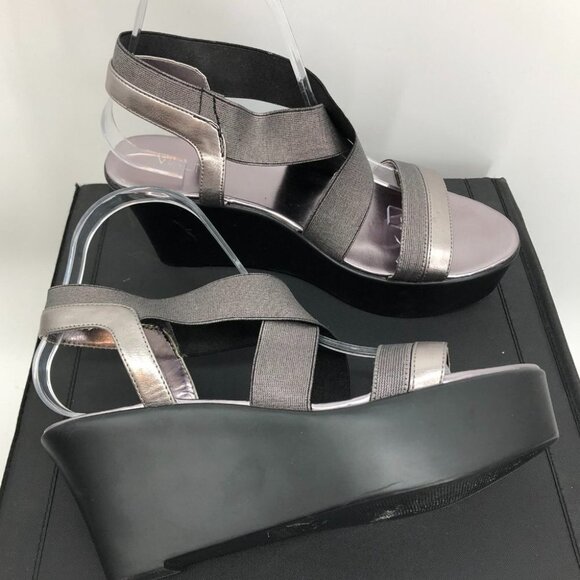 Via Uno Silver metallic  crossed ankle wrap platform wedge sandals size 9 - Picture 12 of 12